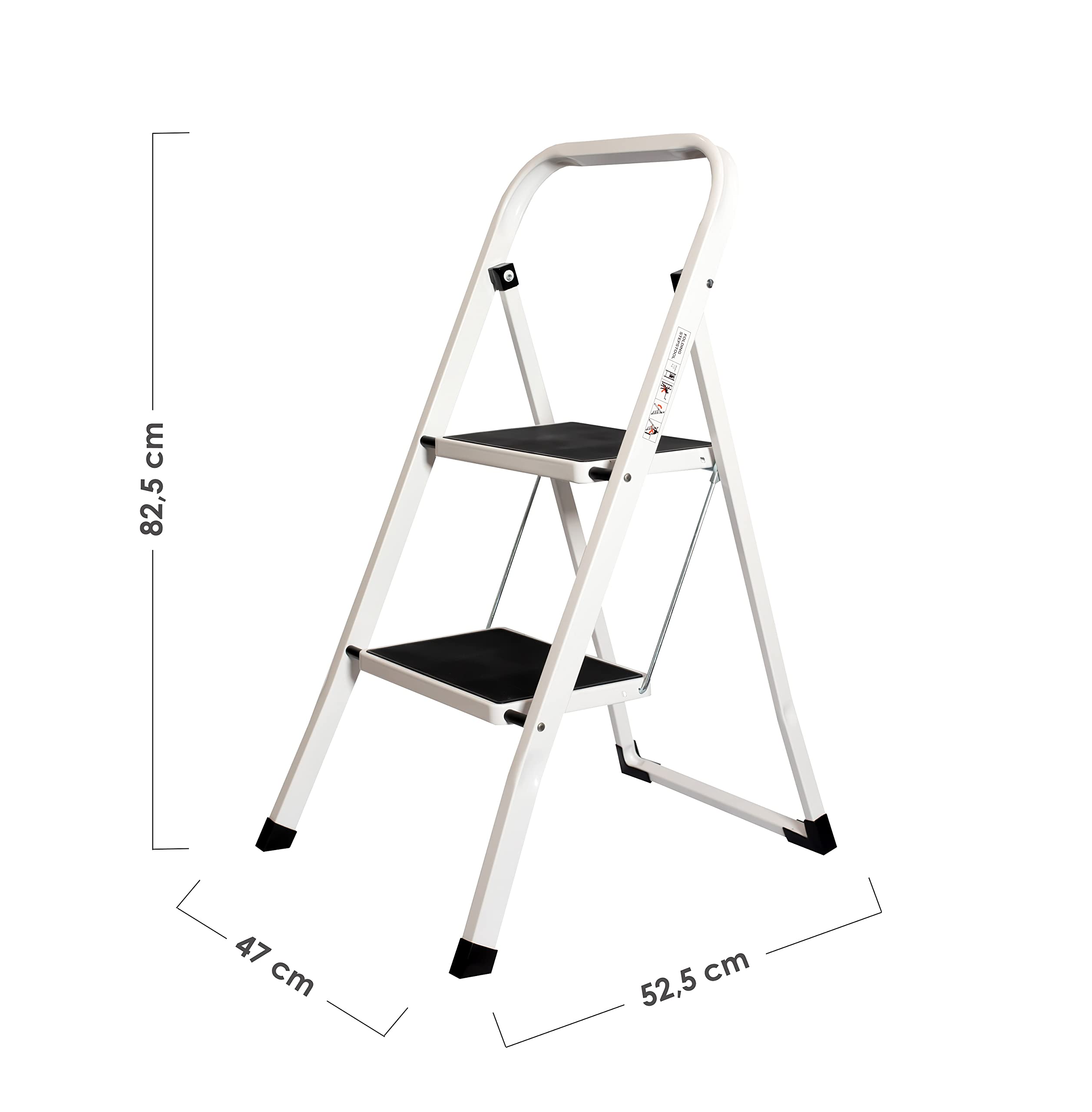Escalera Plegable, Escalera 2 peldaños, domestica para hogar, Antideslizante, multifuncion, Resistente, 52.5x47x82.5cm 4kg (2 PELDAÑOS) Blanco