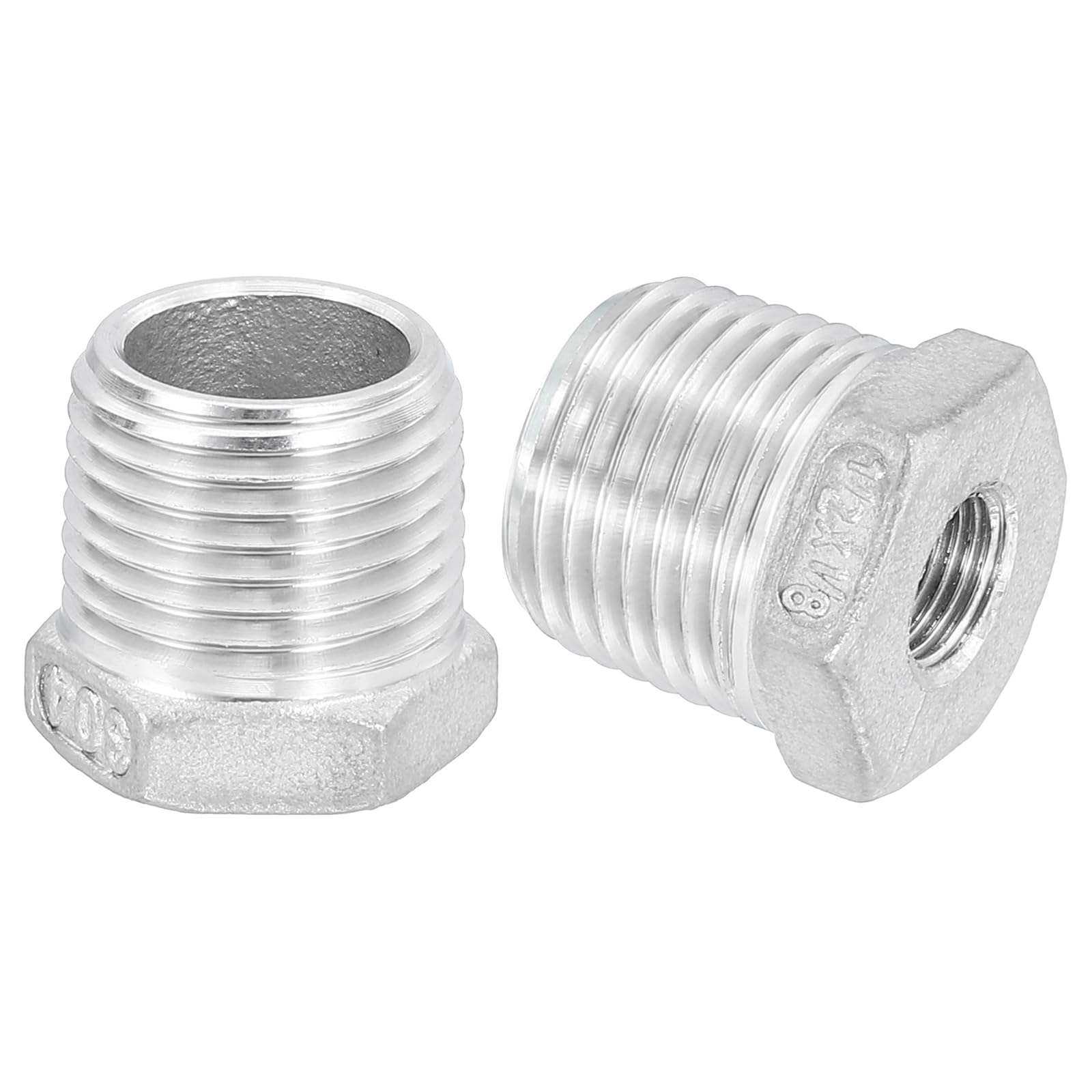 uxcell 2Pcs 1/2" Male to 1/8" Female NPT 304 Stainless Steel Reducer Hex Bushing, Reducing Cast Pipe Adapter Fitting for industrial, oil/gas, water, HVAC, and plumbing systems