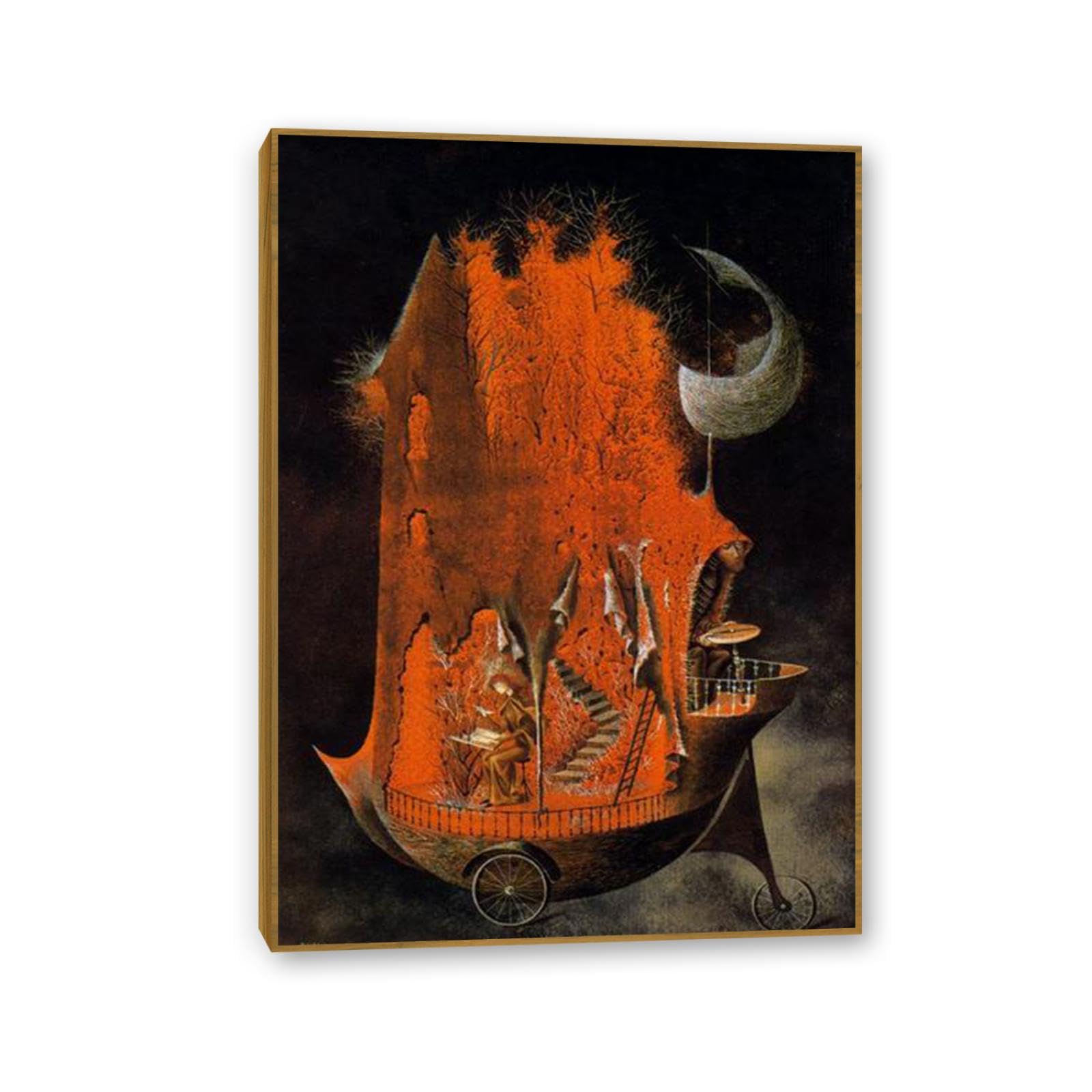 MYCGGDGH Remedios Varo Canvas Wall Art Reproductions of Famous Paintings The emigrants Famous Artist Artwork Wall Decor for Living Room Bedroom Home Decor 70x50cm(28x20in) Teak frame