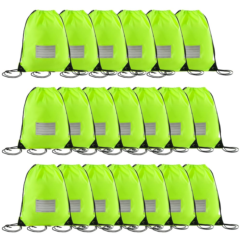 CODOBON 20 Pcs Drawstring Bags,Bulk Draw String Backpack, DIY Gym Sports Cinch Bag Sackpack for Women Men, Fluorescent Green