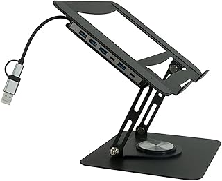 Support Ordinateur Portable, Support PC Ergonomique Rotatif 360&deg;, R&eacute;glable en Hauteur, Ultra Stable, Pliable avec Hub USB 6-en-1 (USB 3.0, SD, TF, Audio) &ndash; Laptop Stand Compatible PC & MacBook 10-17