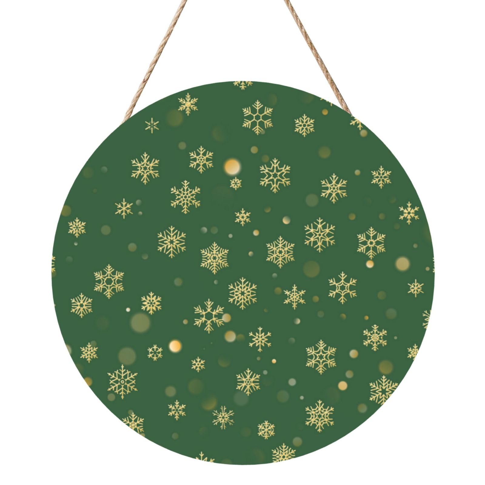 InOmak Christmas With Gold Snowflakes, Round Wood Panel Painting 12 in, Wall Hanging Painting For Home