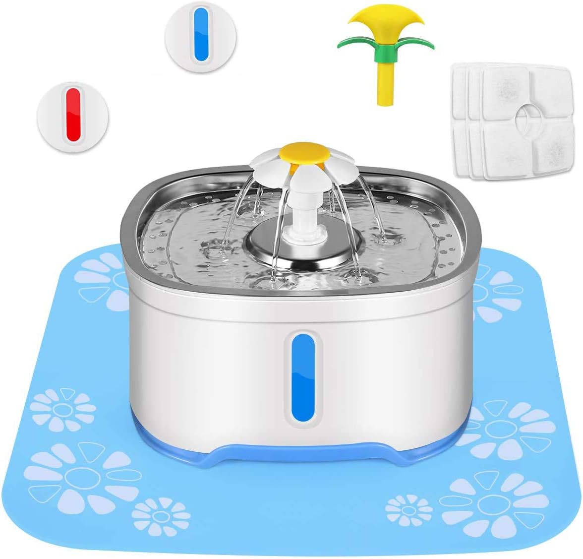 Cat Water Dispenser, Stainless Steel Water Fountain, Automatic Power-OFF Pump, Pet Fountain with 3 Carbon Filters, 1 Foam Filter 1 Mat,…