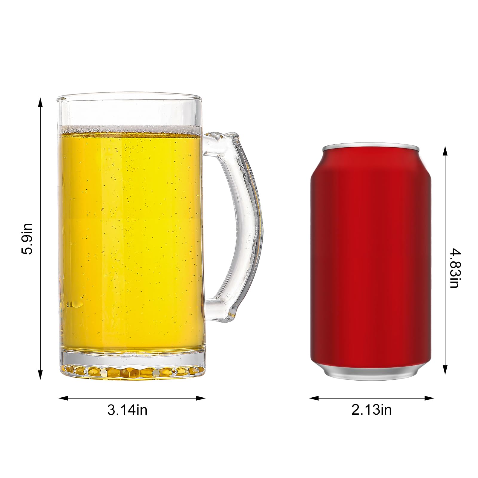 Biergläser für Herren, 473 ml, Glasbecher mit Griffen, bleifrei und gefriergeeignet, Barbecher für Cocktails oder Wasser, Geschenk-Set für Bierliebhaber, Geburtstagsgeschenk-Set, 4 Stück