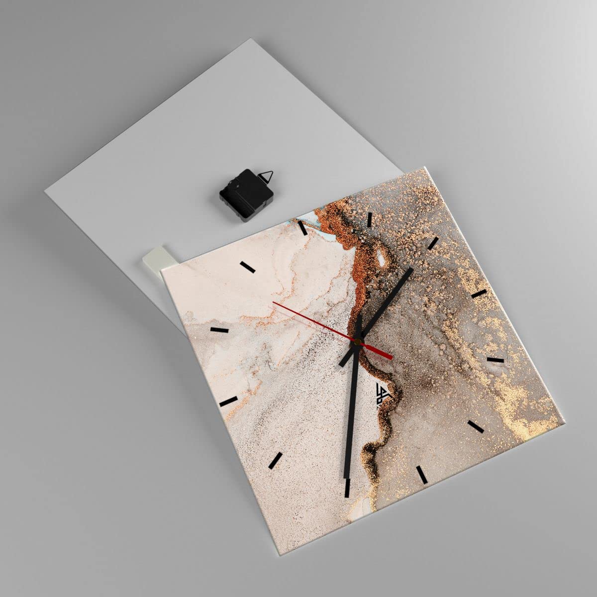 ARTTOR Orologio da Muro in Vetro 40x40 cm Quadrato Astratto - 4778 | Calcolo Sabbia Astrazione Moderno Orologio da Parete Decorativo Silenzioso Analogico Decorazione da Parete ARTTOR