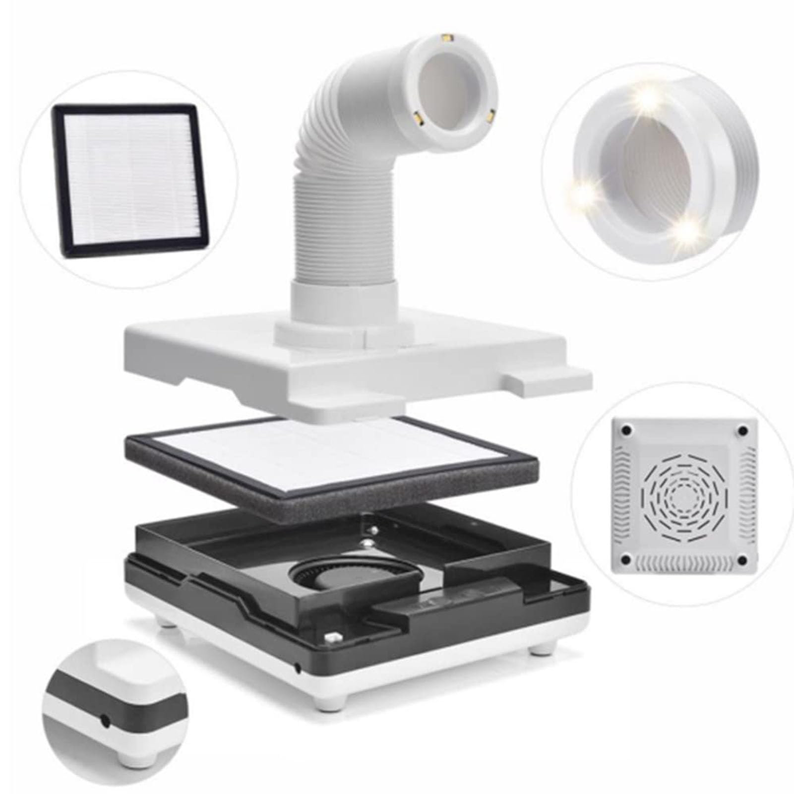 Aspiratore per Unghie per Laboratorio Odontotecnico, Aspirapolvere Portatile Potente a LED Collettore di Polveri da Tavolo, Ventola/Tubo Telescopico, per Laboratorio Ddentistico