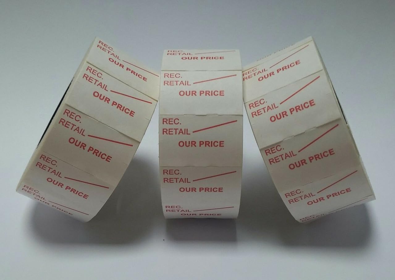 JIO CT7 26 x16 mm Price Gun Label- Printed 'Rec. Retail/Our Price' Stickers Tags, Compatible with Avery, sato, Puma, Lynx, motex & Many More Price Gun Refill for Retail Shop and Tagging | 10-Rolls