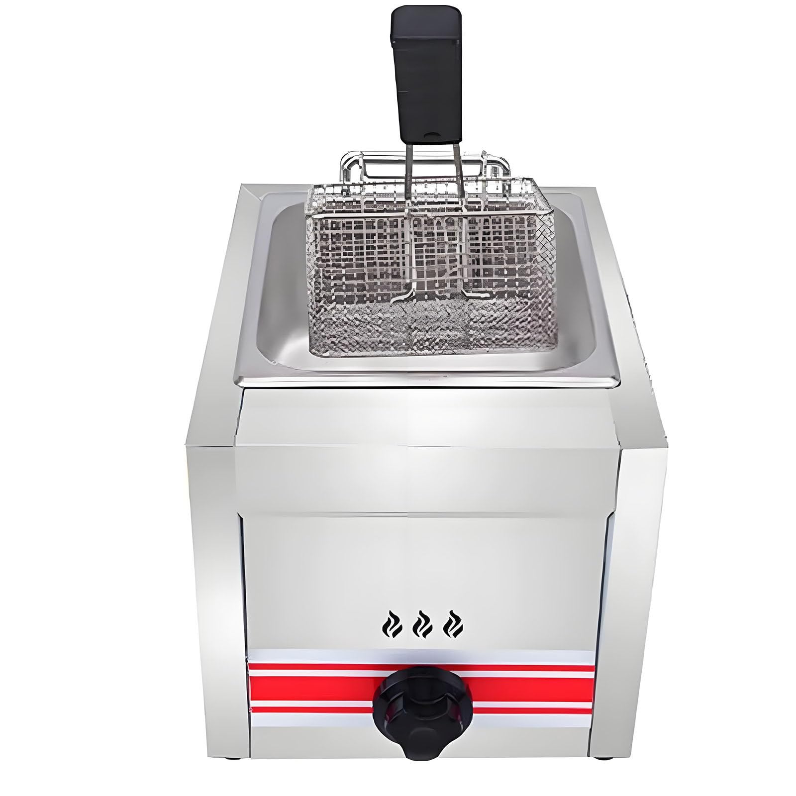 Friteuse à gaz Professionnelle 10L/20L/30L,Grande capacité,Multifonction,Double Cylindre en Acier Inoxydable,Puissance réglable,idéale pour Frites,Beignets et Poissons. Singlecylinder10L