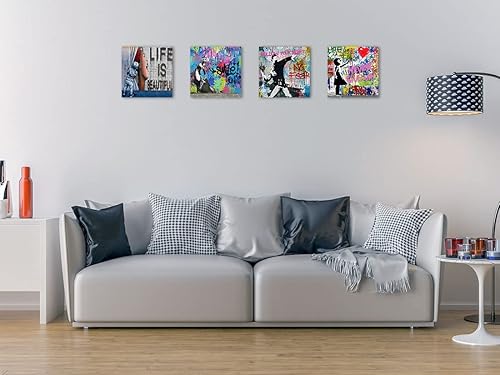 Miniatura 2 de Biufo Banksy Arte de Pared en Lienzo Obra de Arte Graffiti Callejero Impresiones Cuadros para Dormitorio Sala de Estar Decoración de Pared