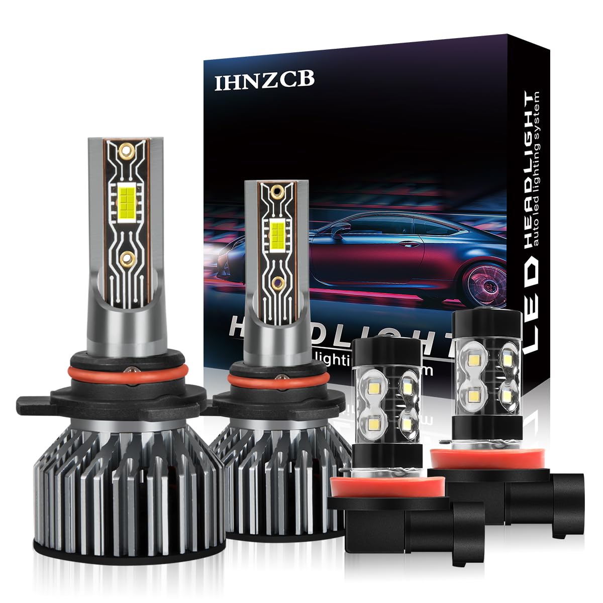 Fit for DODGE CHALLENGER (2015-2021) LED Headlamps Combo 9012 High Low Dual Beam + H11 LED Fog Light Bulbs Kit Replacement Halogen, 6000K White, Plug and Play