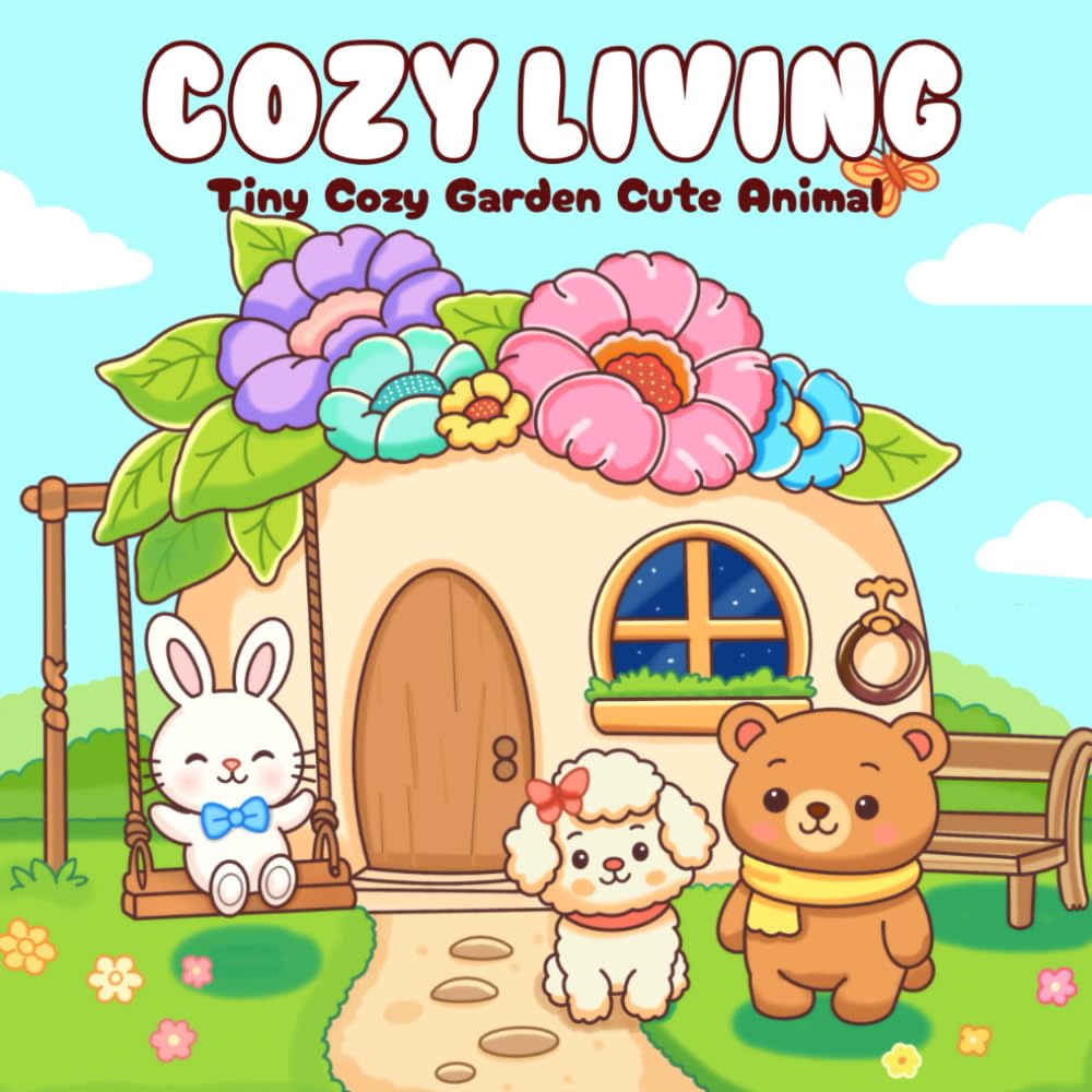 Cozy Living Coloring Book: Tiny Cozy Garden Cute Animal Designs Bold and Easy Coloring Book for Adults and Teens with Cozy Scenes, Famous Monuments, and Relaxing Vibes, Cute & Comfy Coloring