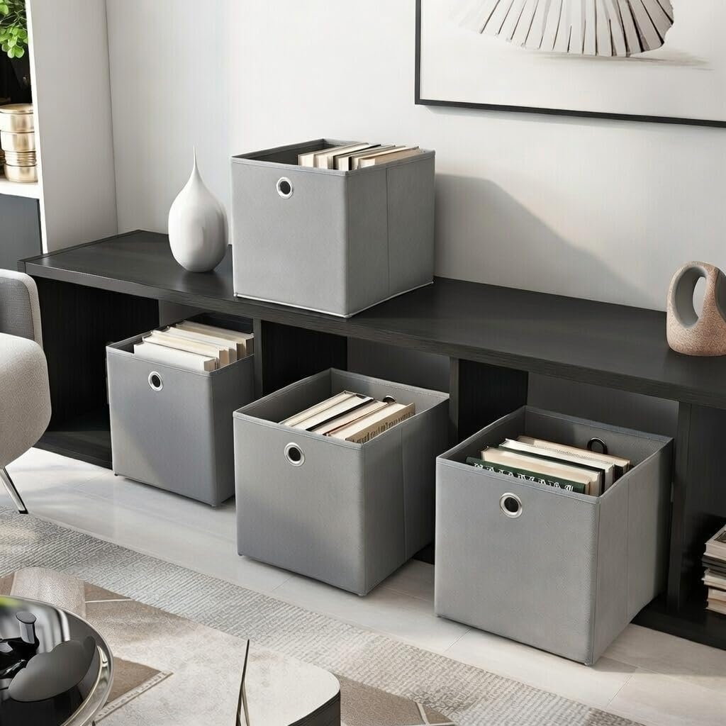 6er Set Hellgrau Faltbox 32 x 32 x 32 cm Aufbewahrungsbox faltbar