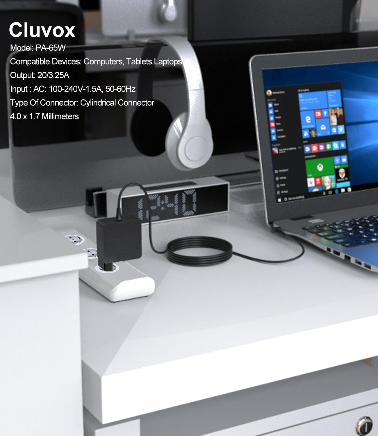 Cluvox 65W 45W Caricabatterie Compatibile con Lenovo Computer Portatile,20V 3.25A Adattatore di Alimentazione per IdeaPad 320/330/330S/510S/520/530 Yoga 510 710 Flex 4/5/6/14/15,Connettore:4,0mm*1,7mm