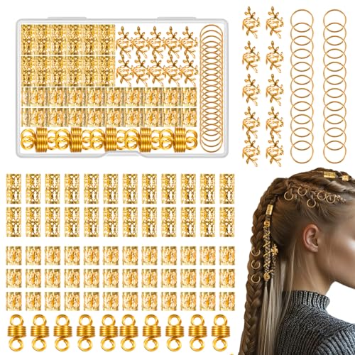 100 Pièces Bijoux Cheveux Tresse Doré, Dreadlocks Perle Cheveux Métal Réglable Vikings Spiral...