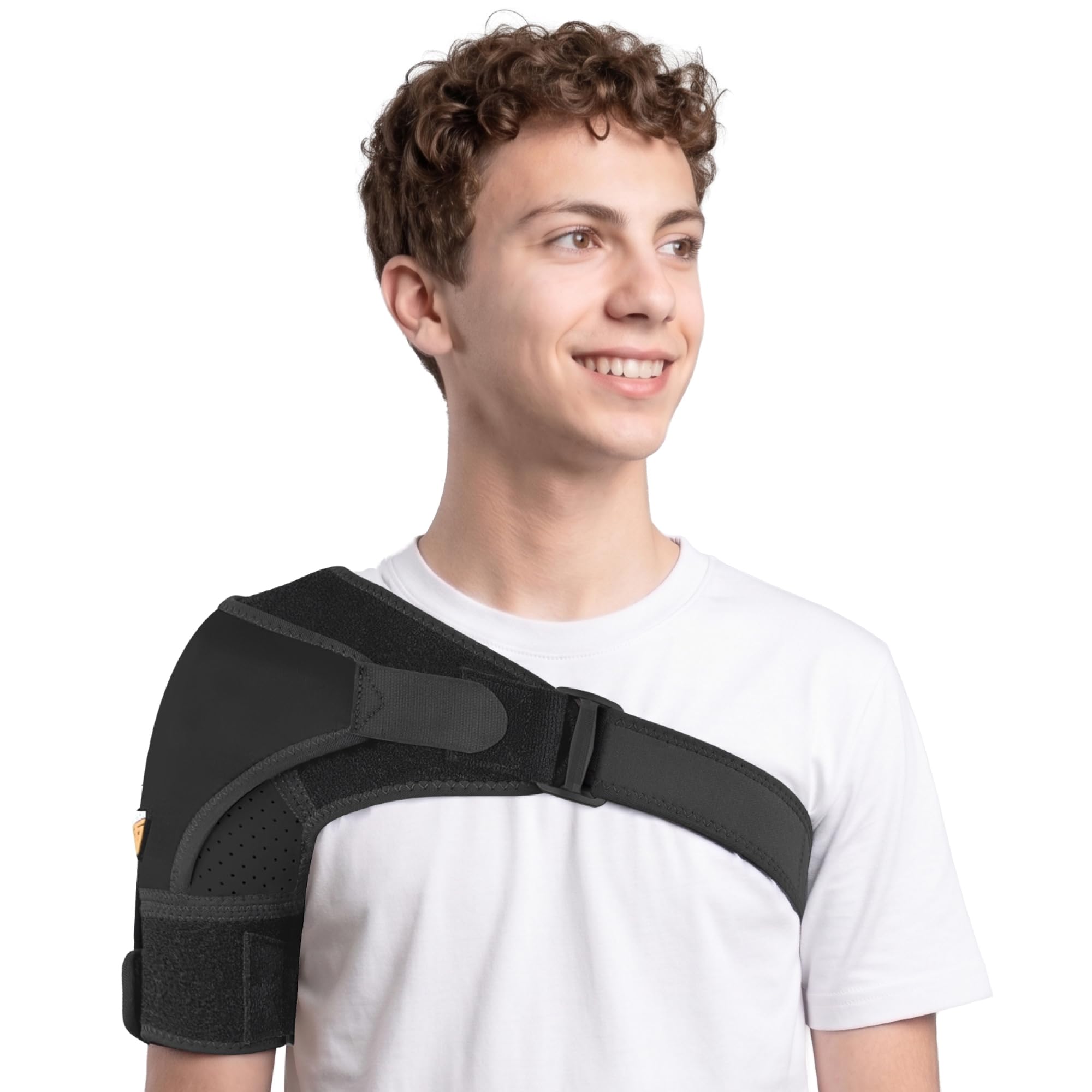 FIGHTECH Manguito rotador de hombro para mujeres y hombres, 4 tamaños, soporte de hombro, alivio del dolor, negro, talla XS pequeña (pecho 30-32 pulgadas, bíceps 7-9 pulgadas)