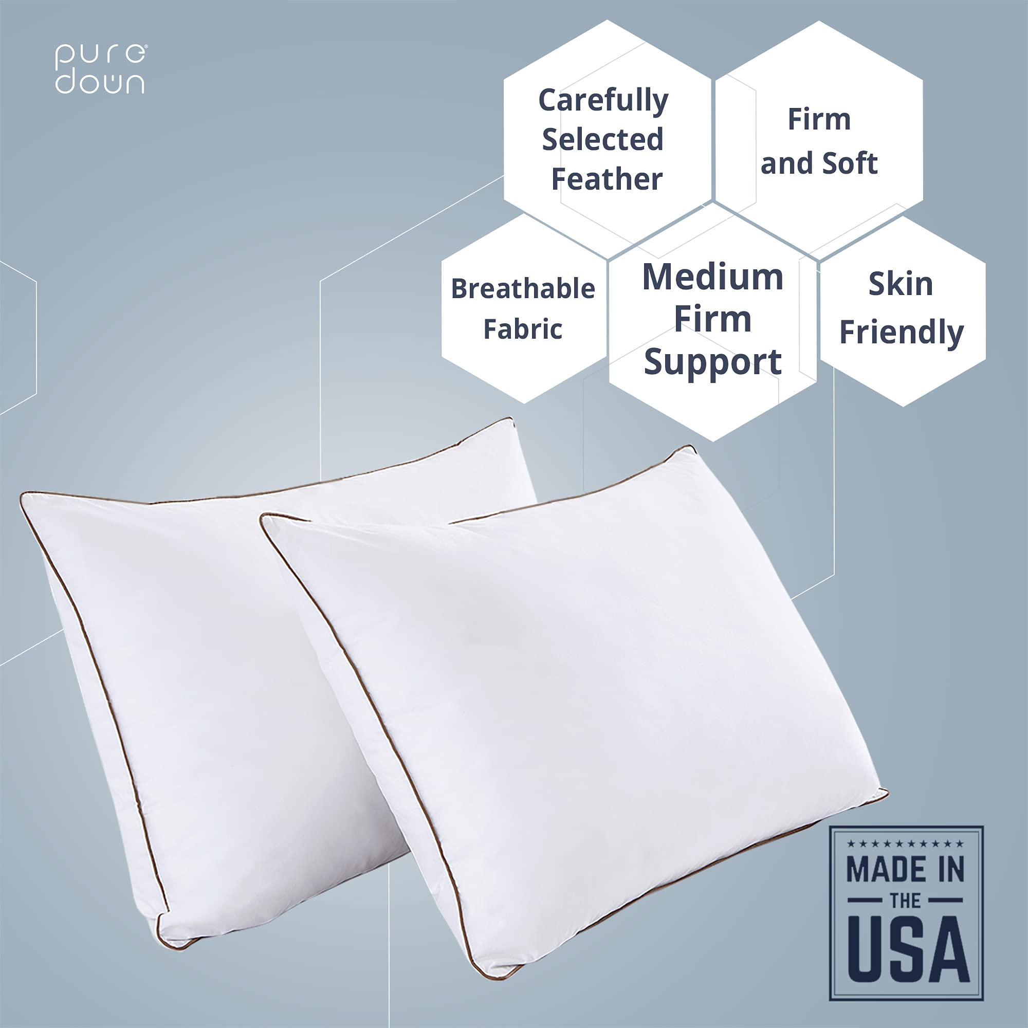 puredown Goose Feathers and Down Pillow, Made in USA Premium White Bed