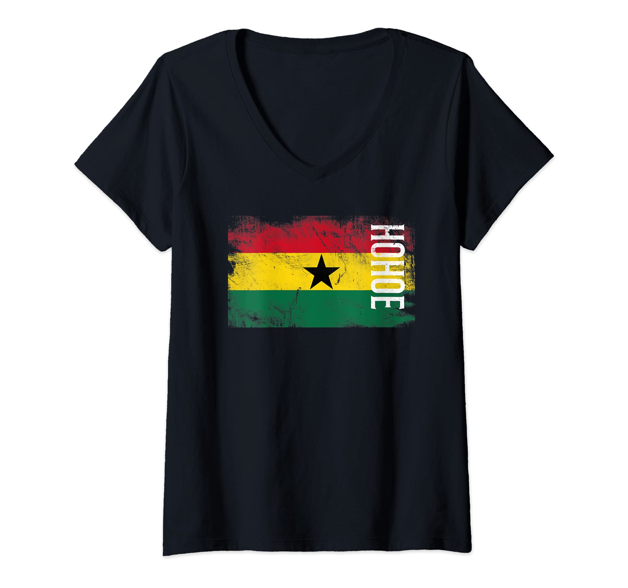 Womens Hohoe Ghana Flag Shirt For Ghanaians Men, Women, Kids V-Neck T-Shirt