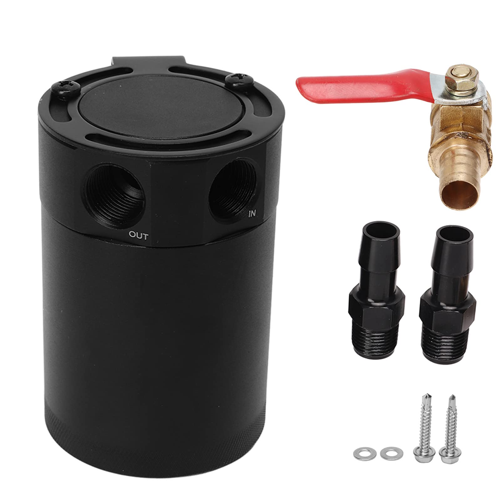Oil Catch Reservoir, 2 porty Oil Catch Can z zaworem spustowym 300 ml stop aluminium uniwersalny zbiornik na Catch Baffled