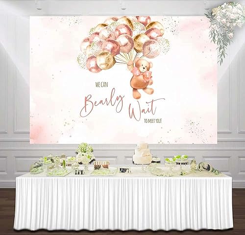 Miniatura 3 de HUAYI Telón de fondo con tema de oso para baby shower, We Can Bearly Wait to Meet You, fondo de bebé, oso de peluche, niña, pancarta de baby shower,