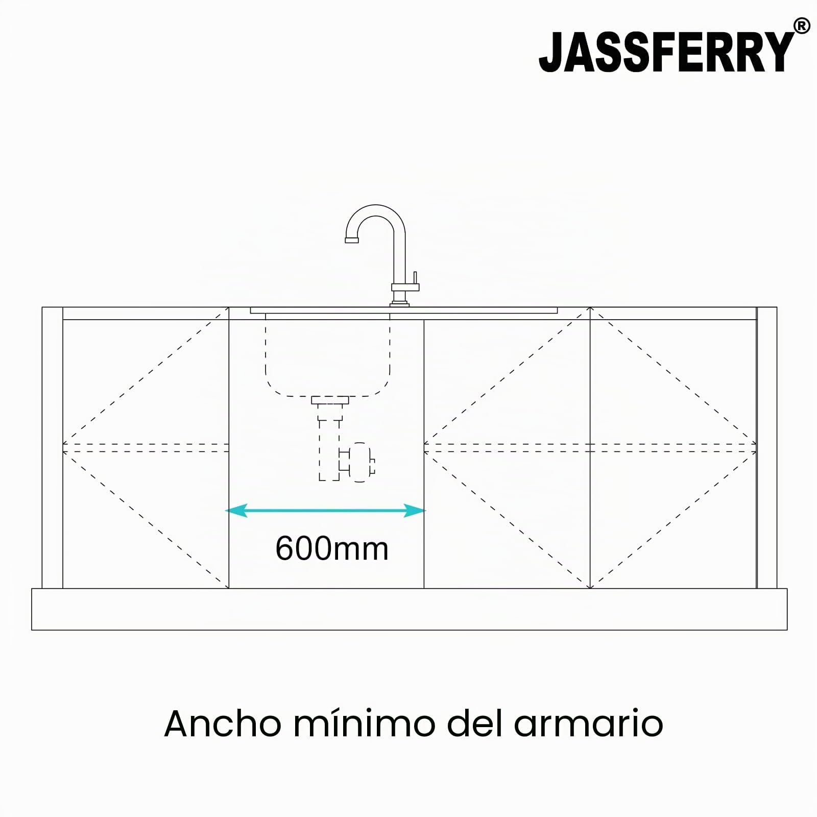 JASSFERRY Fregadero de cocina un seno, de Acero Inoxidable, escurridor reversible, con colador de residuos