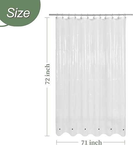 Miniatura 6 de Mrs Awesome Cortina de ducha transparente con 6 imanes, cortina de ducha de plástico PEVA impermeable para baño, tamaño estándar de 72 pulgadas,