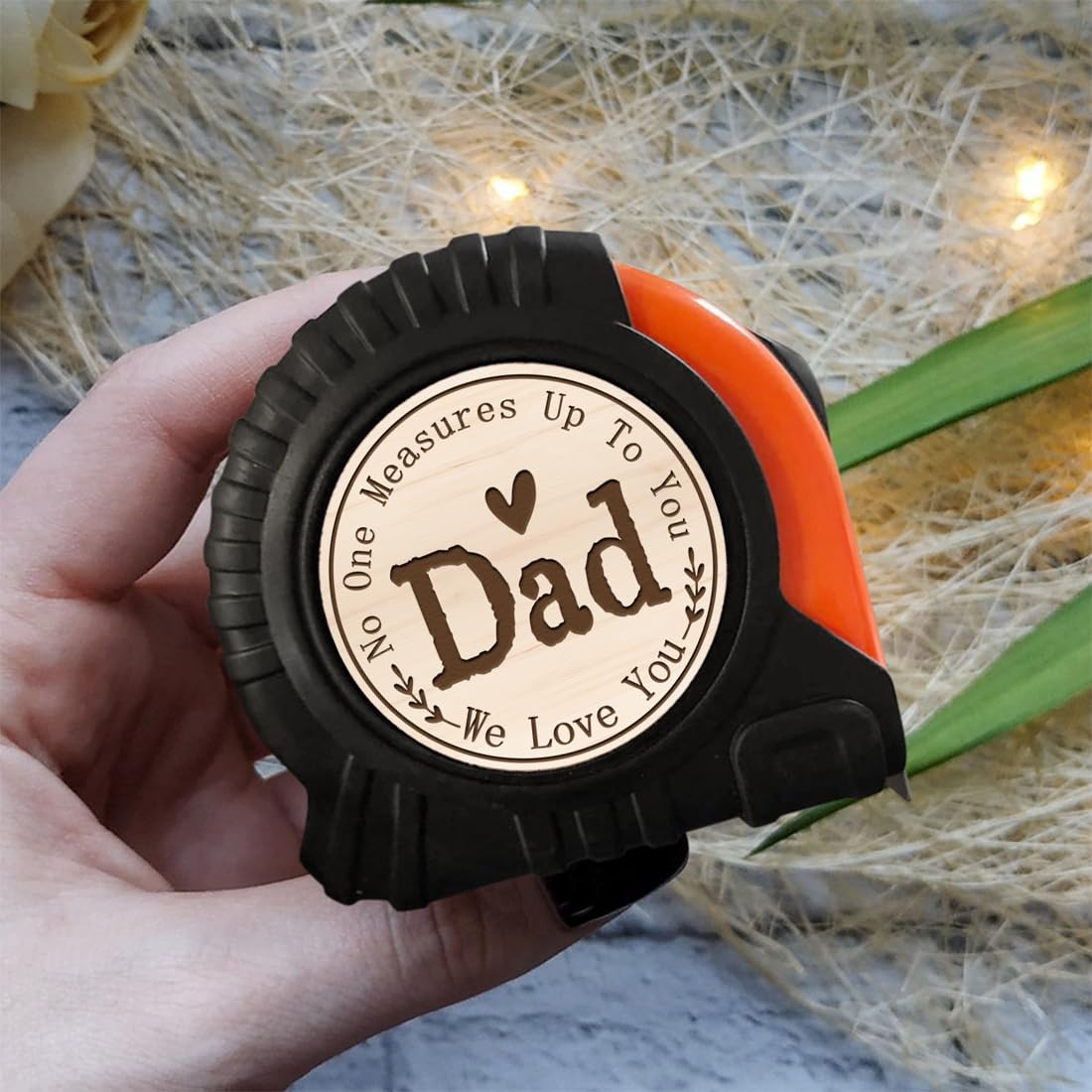Tape Measure Dad Gifts, Dad No One Measures Up to You Measuring Tape, Wooden Engraved Father's Day Papa Tape Measure Tool Gifts, Fathers Day Birthday Christmas Dad Gift from Kids, Daughter, Wife