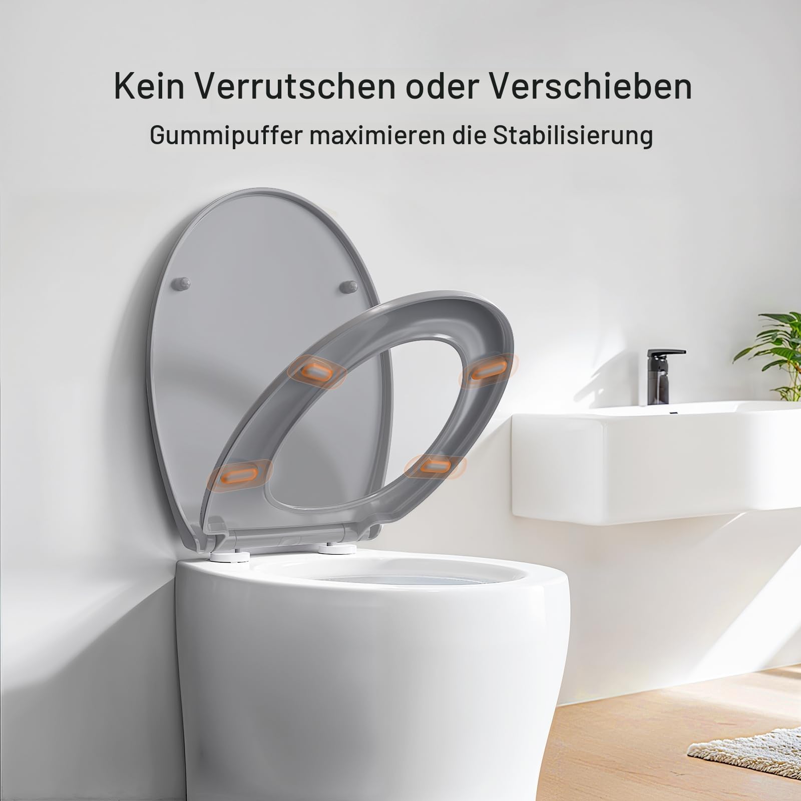 Pipishell WC Sitz mit Absenkautomatik Grau, Schnellverschluss, Grau | Schnellverschluss zur Reinigung, einfache Montage von oben, verstellbare Scharniere, 4 rutschfeste Puffer, universelle O-Form