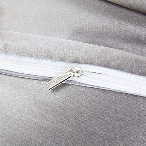 Unitendo Luxury 4-Piece Satin/Sateen Silky Bed Sheet Set Bedding Collection,Summer Duvet Cover Sets Flat Sheet Set-Silver Grey,Queen #TOP3