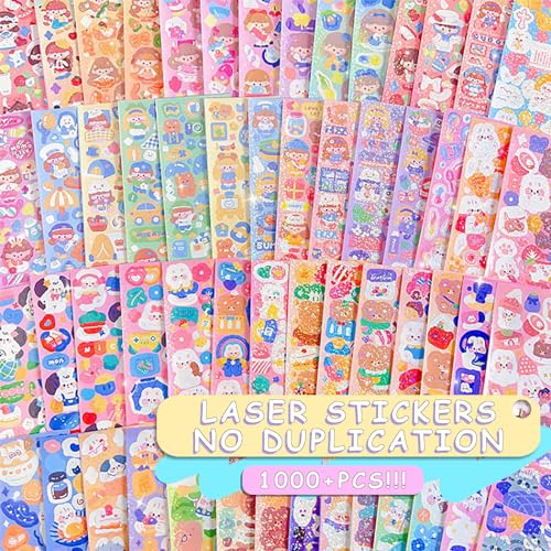 Image of Tmtains 100 Sheets Cute Korean Stickers for Kpop Photocards Decor Bulk Aesthetic Toploader Glitter Animal Pattern Scrapbook Self Adhesive DIY Card Art Crafts(6 Fan)