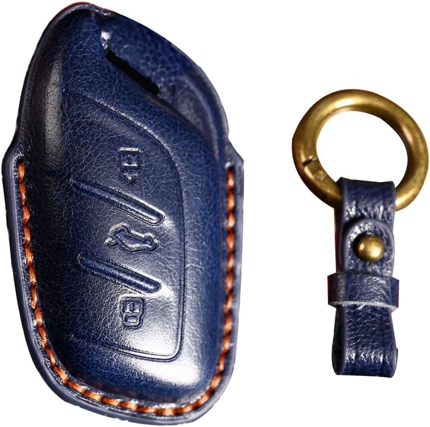 HIBEYO 3 Button Key Fob Cover for MG ZS EV MG6 EZS HS EHS MG6 Marvel X Marvel R for Roewe I5 I6 RX3 RX5 RX8 ERX5 EI5 Accessories with Keychains Leather Car Key Case Cover Protector-Blue