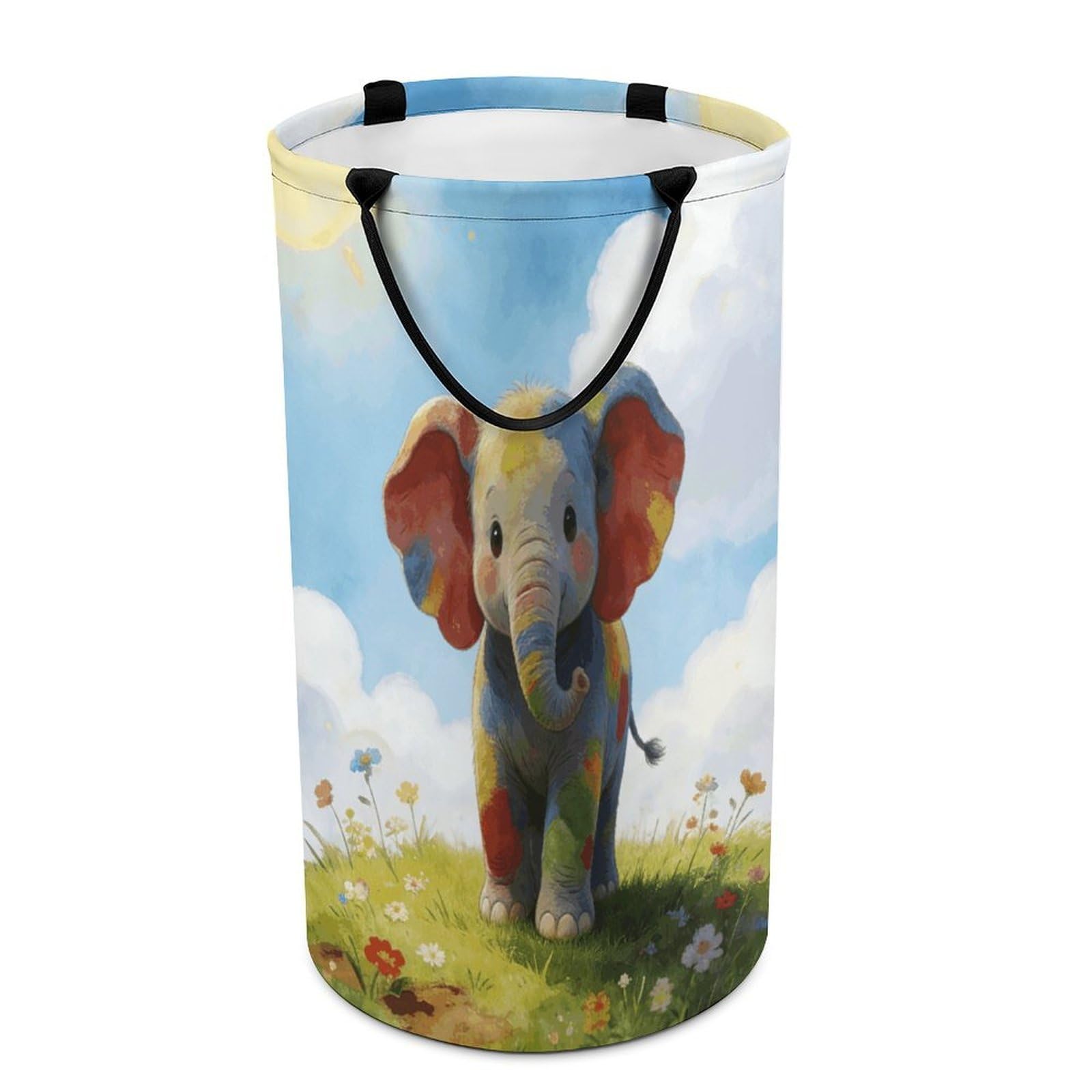Colorful Baby Elephant Laundry Hamper 86L Waterproof Collapsible Clothes Basket with Double Handles Freestanding Foldable Laundry Basket Large Clothes Hamper for Bathroom