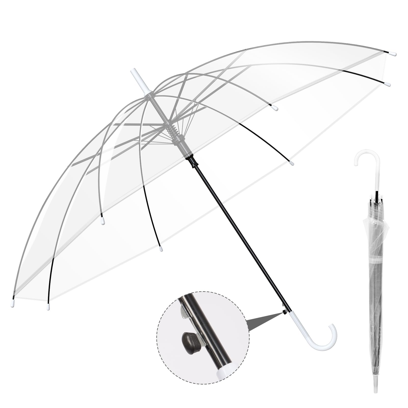 Lot de 10 parapluies transparents pour une personne, jetables, transparents, avec manche ergonomique, diamètre de 90 cm, pour séance photo, jeunes mariés, grands événements