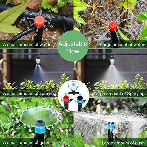 king do way 82Ft/25M Drip Irrigation Kits Garden Watering System with Y Valve,20 Misting Nozzles 10 Drip Emitters 10 Dripper DIY Mist Cooling Irrigation System for Greenhouse, Patio, Lawn