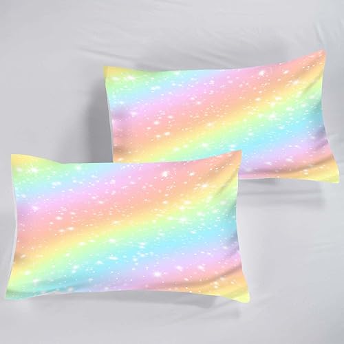 Miniatura 5 de HCHUANG Juego de edredón de arco iris para niñas, juego de ropa de cama individual con estrellas y purpurina, edredones coloridos para niños,