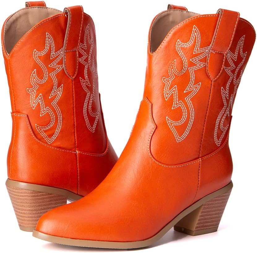 MRKEWUNEY Classic White Cowgirl Boots for Women Pointed Toe Cowboy Boots