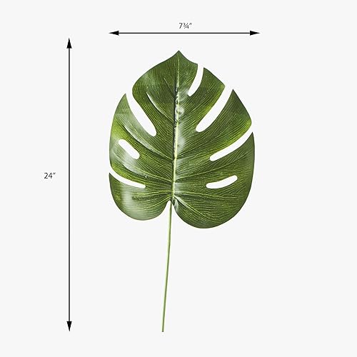 ELITE FLORAL Hoja tropical grande de color verde oscuro Juego de 12 patrones decorativos de 24 pulgadas de hoja de palma de Monstera para bodas