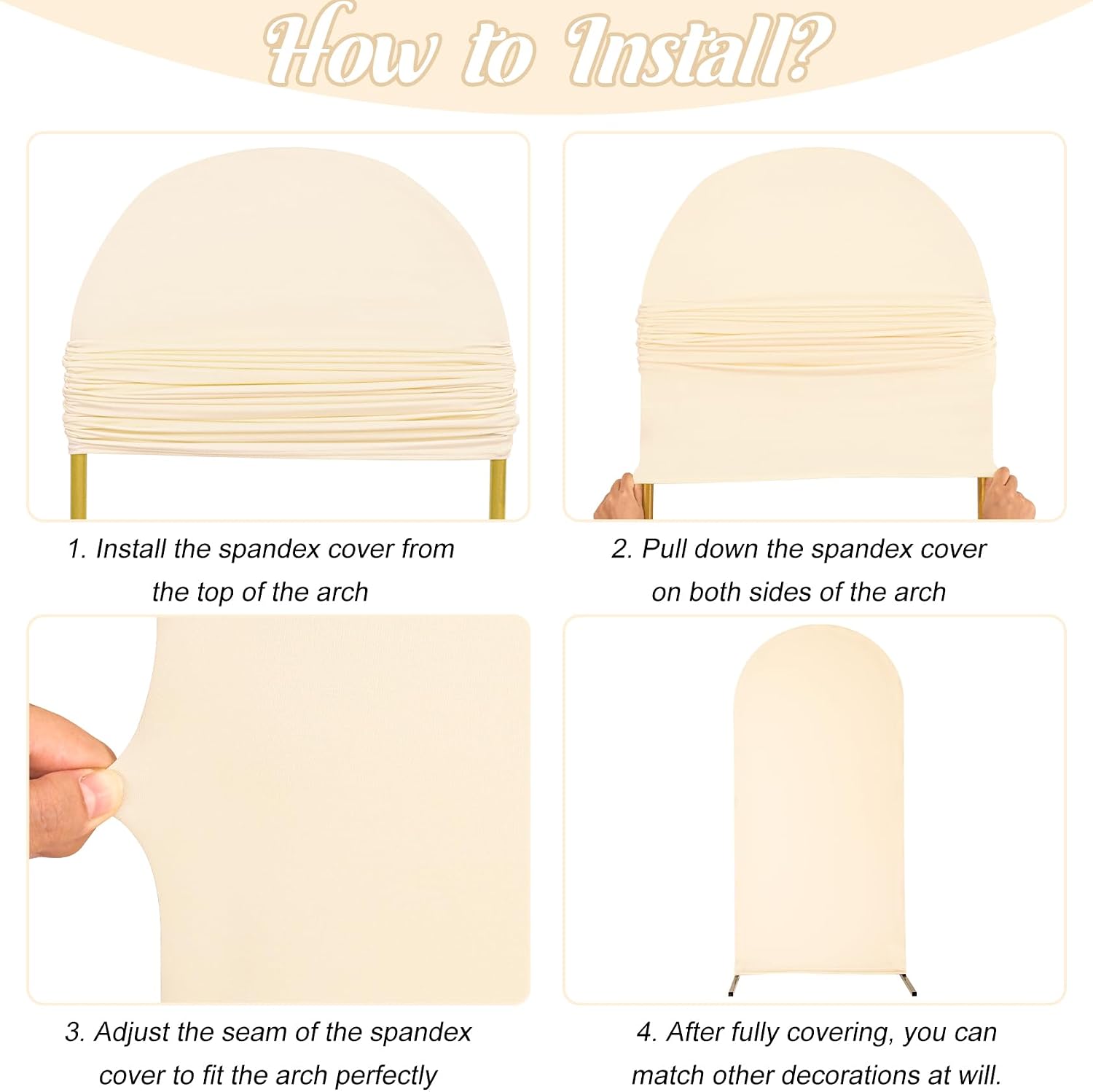 Spandex Fitted Wedding Arch Cover Set of 3 Beige Arch Backdrop Cover, Round Top Chiara Backdrop Stand Covers for Wedding Birthday Party Baby Shower Banquet Arch Decoration (Beige, 6FT,6.6FT,7.2FT)