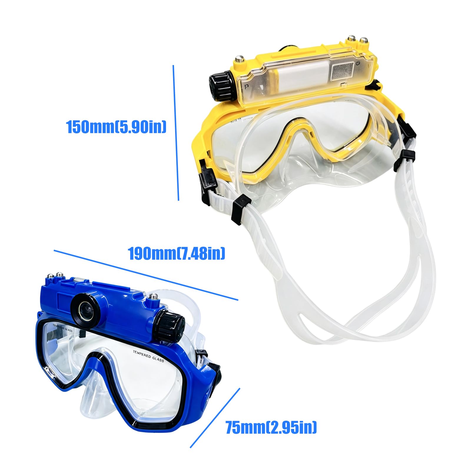 Gafas de buceo con cámara | Lente de vidrio templado, falda de silicona, correa ajustable para esnórquel, aventuras acuáticas en la piscina