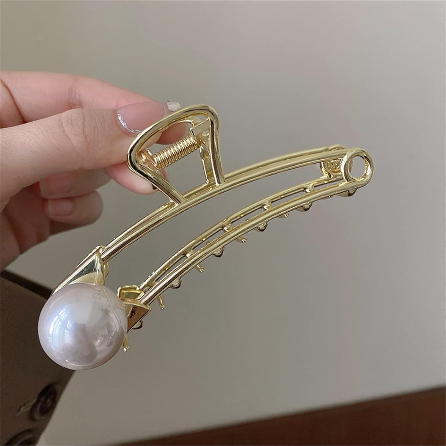 Duże spinki do włosów, metalowa spinka do włosów kraba duże spinki do włosów rekina eleganckie szpilki zacisk perłowy spinki do włosów spinka do włosów damskie nakrycia głowy spinka do włosów złota (