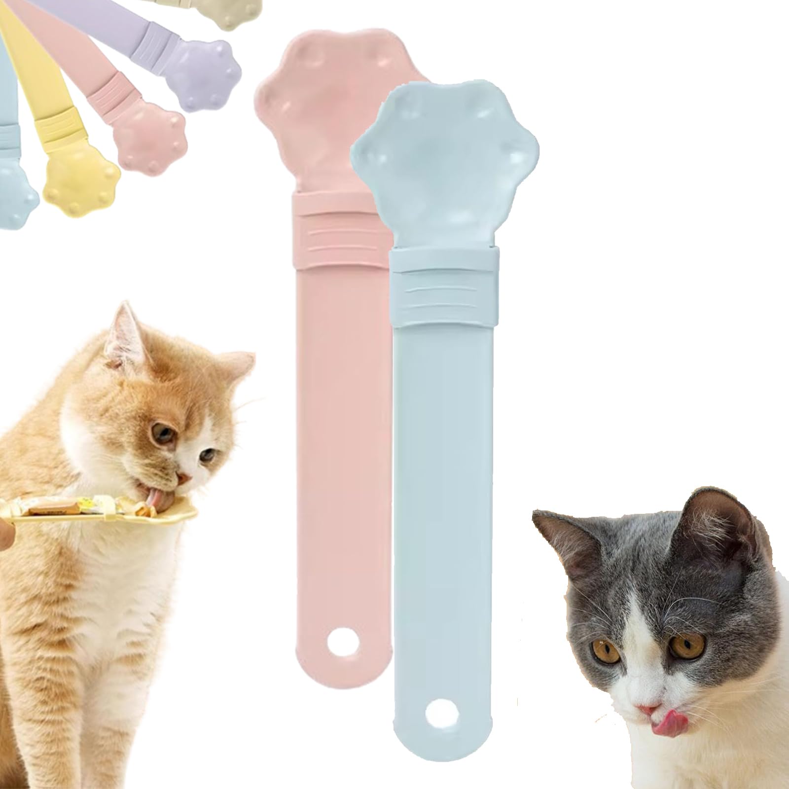 Happy Spoon for Cats, Cuddles and Meow Cat Treat Feeder, Claw Shape Cat Strip Happy Spoon, Cat Strip Feeder, Cat Wet Treats Dispense Spoon for Feeding Wet Treat with 0 Waste (2pcs-4)