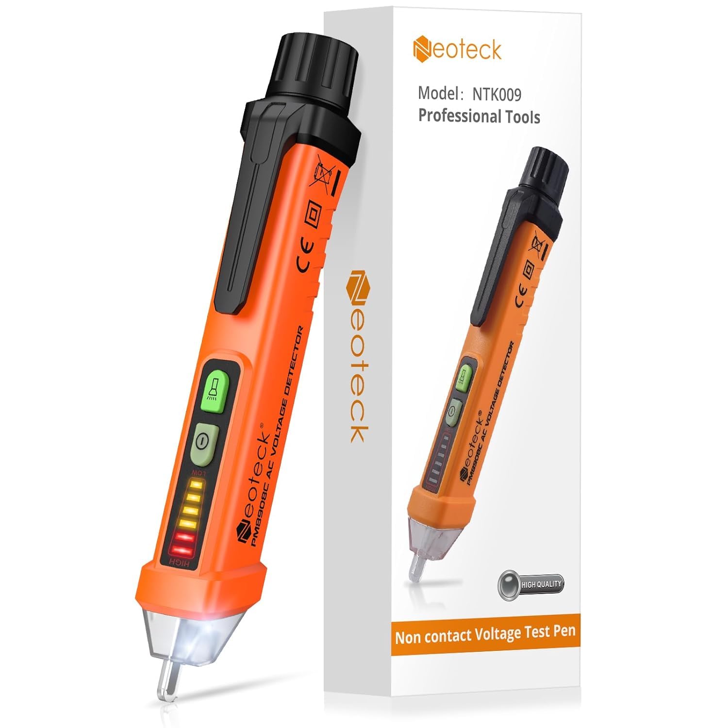 Neoteck Non Contact Voltage Tester 12-1000V/48V-1000 Adjustable Sensitivity AC Voltage Detector Pen Live/Null Wire Tester With LCD Display Buzzer Alarm Wire Breakpoint Finder (Orange)