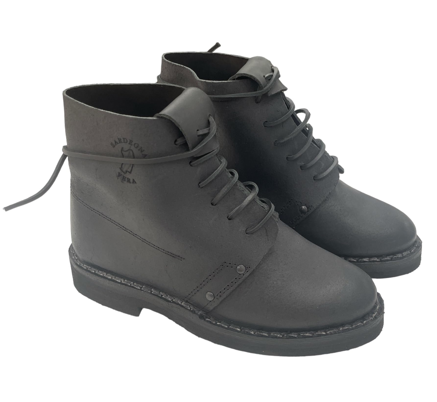 Cosinzos (Cosingius) Cucito. Scarpa da Lavoro/Campagna/Velluto. Pelle Nera. Suola Cucita Liscia. N° 42