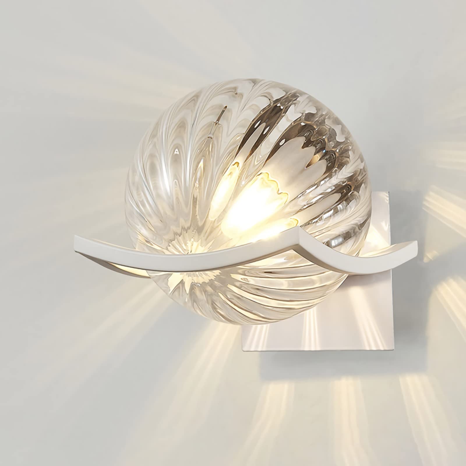 Glass Globe Wall Sconce Mid Century Modern Bedside LED Wall Lights, 1 Light,6" Wide E27 Bathroom Vanity Lights for Living Room Bedroom Hallway,White,B