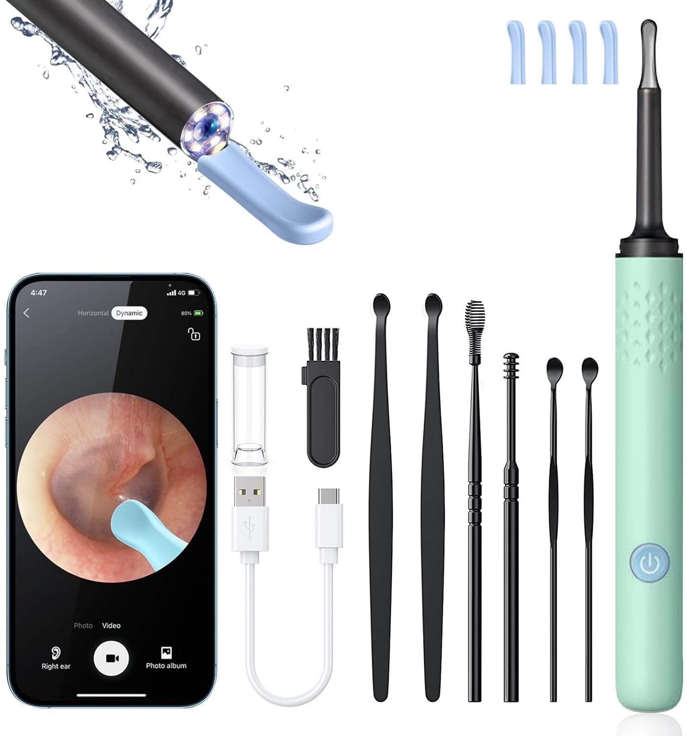 ear wax removal tool camera - ear cleaner with 1080p hd camera otoscope with light earwax removal kit for iphone ipad android phones green