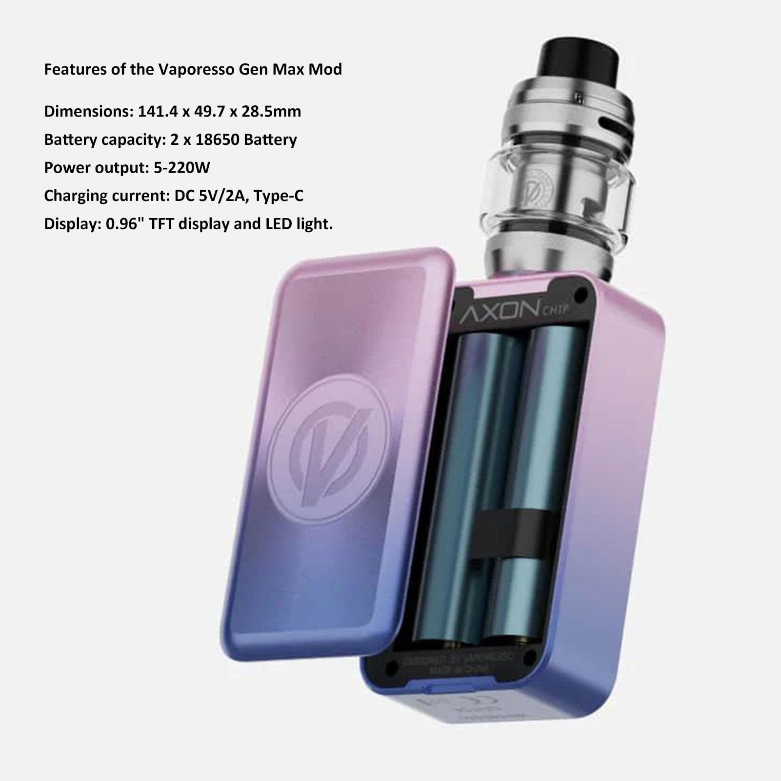Vaporesso GEN MAX Kit | 220W Vaporesso GEN MAX Mod -Vape DL - 6ml Auto-Open Top iTank T Clearomizer Fit GTI Mesh Coil (Gti 0.2Ω/ 0.4Ω) E Cigarette Vaporizer No Nicotine No Liquid (Blu ghiaccio)