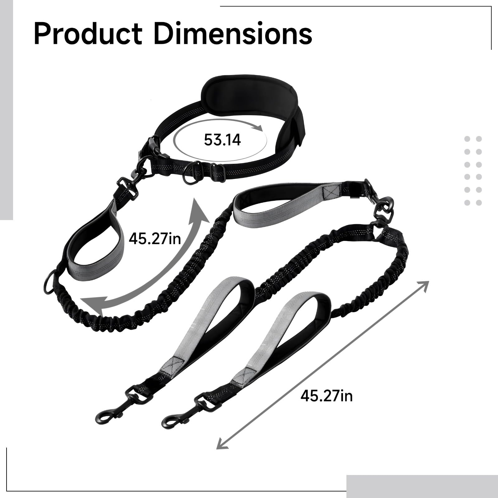 Correa para perros manos libres, cinturón elástico de doble cara, cinturón ajustable de 135 cm, correa doble de 115 cm para 2 perros, reflectante, amortiguador de golpes, para correr y pasear
