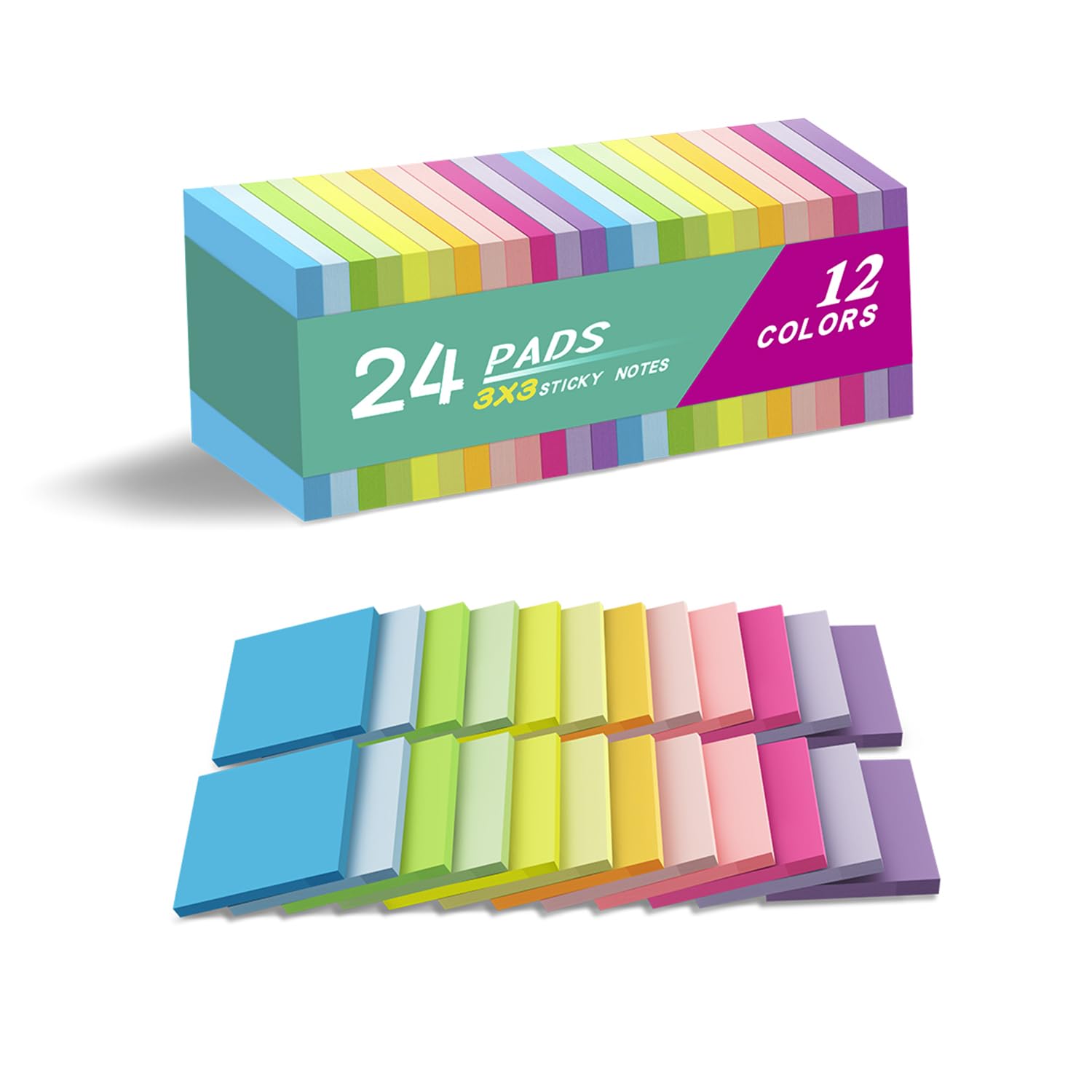 Wowivy (24 Pack) Sticky Notes 3x3 Inches,Bright Colors,Self-Stick Padss