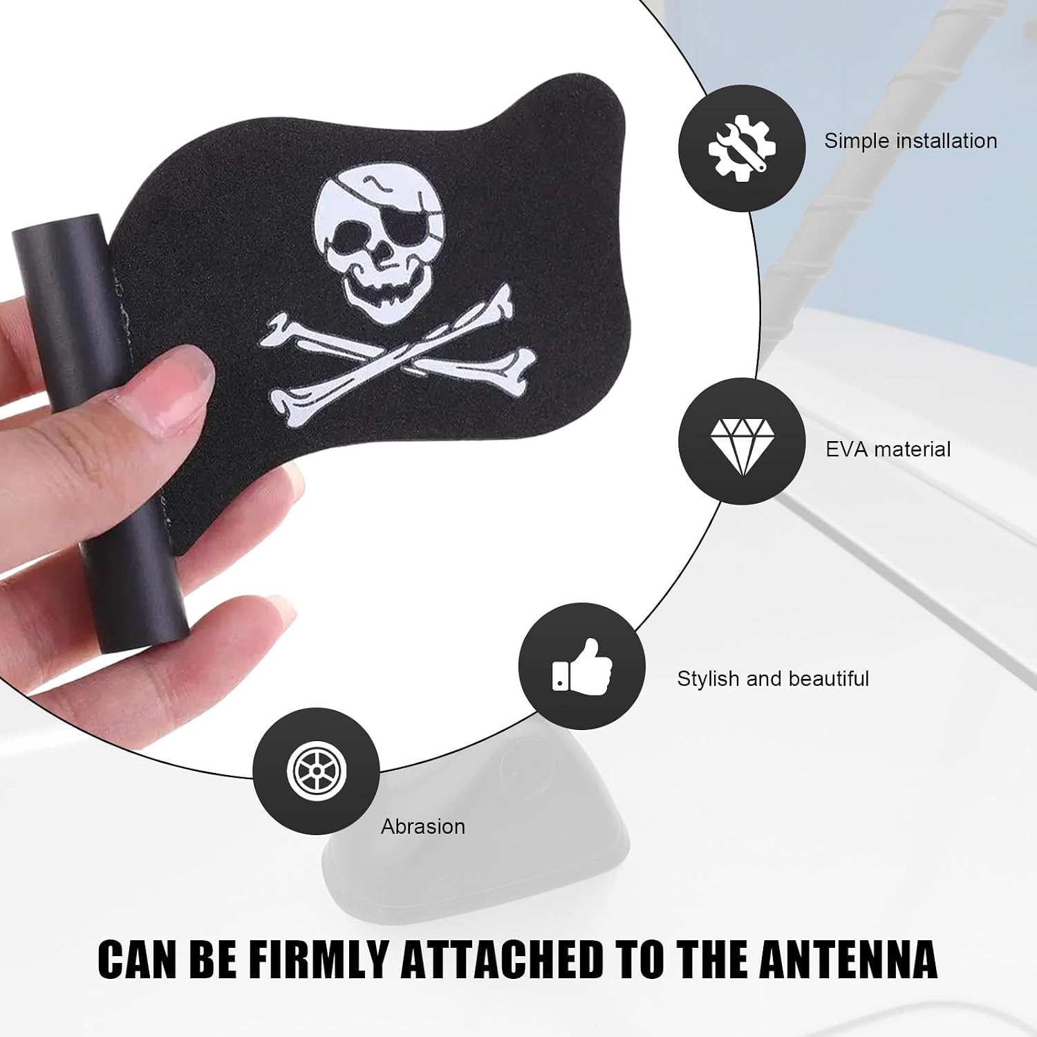 2 PCS Pirate Flag Car Antenna Toppers, Cool Auto Antenna Decoration with Skull Crossbones Pattern, EVA Foam Flag Shaped Antenna Topper Accessories for Most Vehicles