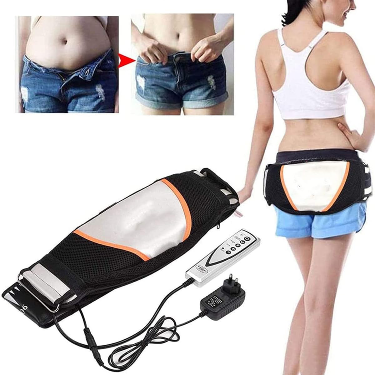 Riven Cinturón de masaje multifuncional con motor de vibración y controlador de calor de 3 niveles para abdomen, brazos, glúteos y muslos (130 cm).