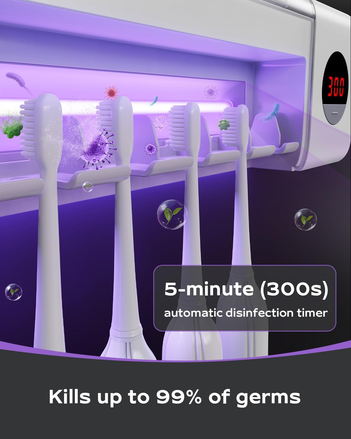 HouseGem Toothbrush Holder, Timer Function, 2000mAh Rechargeable Cordless Wall-Mounted Bathroom (White) - Image 6